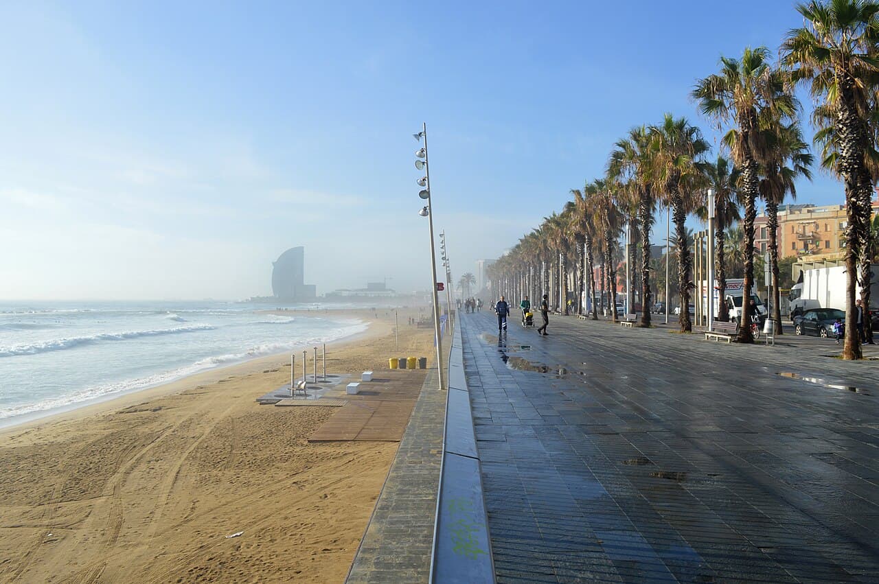 Barceloneta beach promenade in Barcelona
