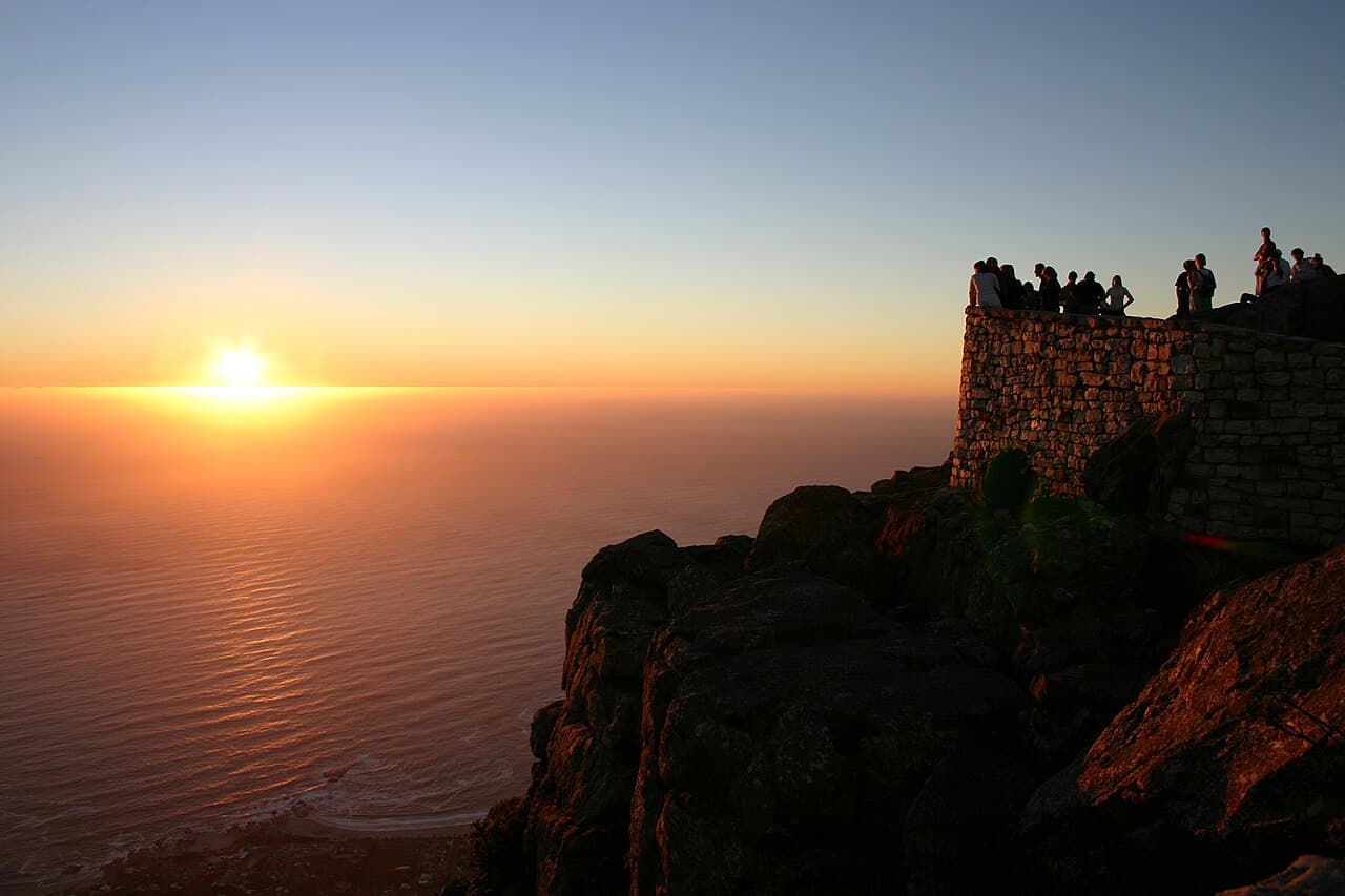 Sunset over the Atlantic seen from the top of Table Mountain in Cape Town