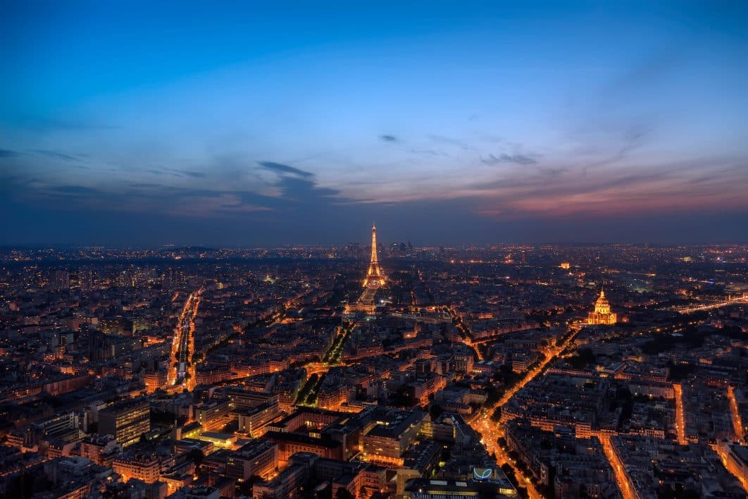 The Eiffel Tower over the Paris skyline